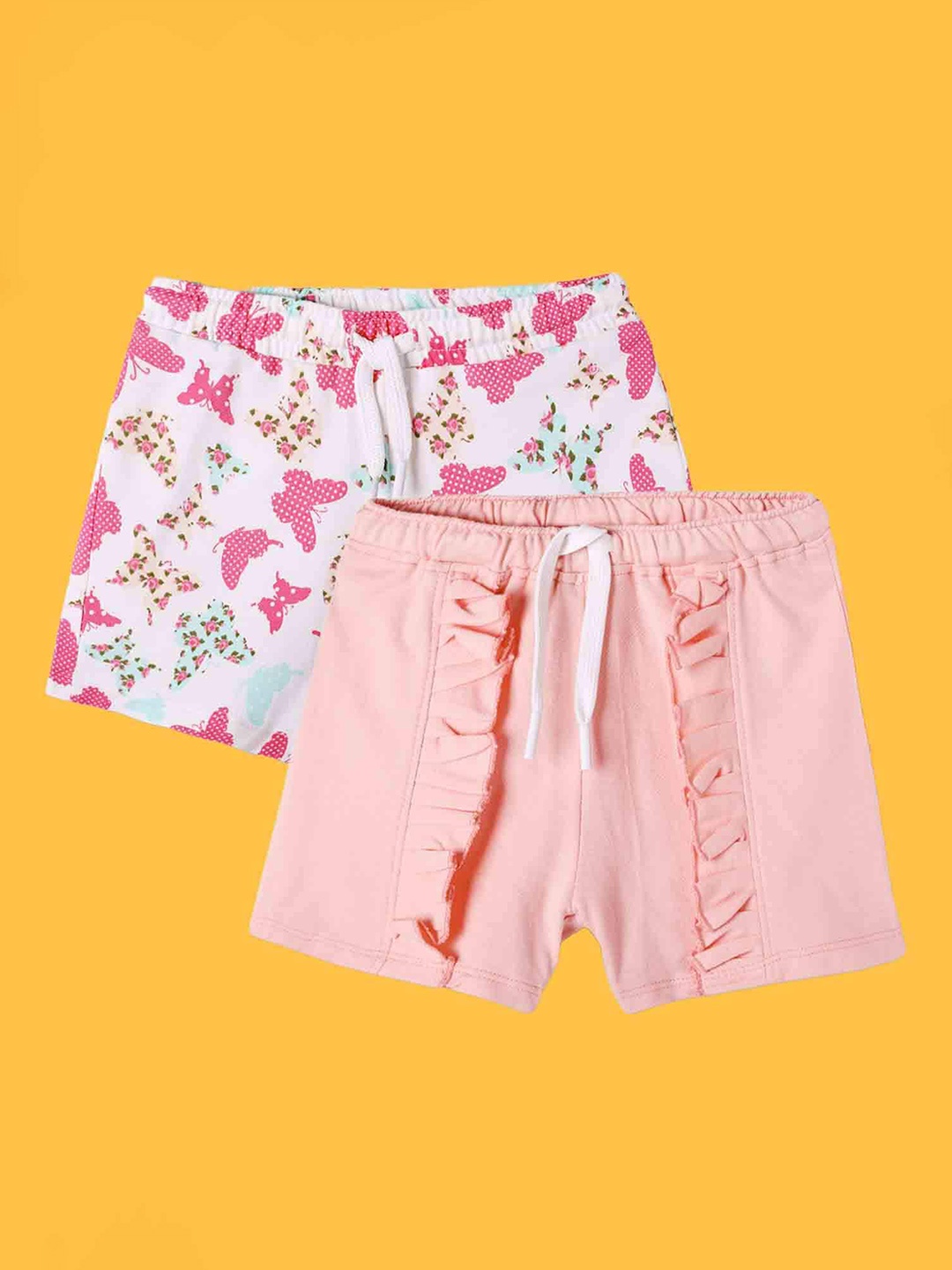 

Anthrilo Girls Pack of 2 Conversational Printed Cotton Shorts, Peach