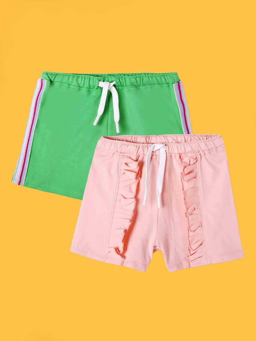 

Anthrilo Girls Pack Of 2 High-Rise Cotton Shorts, Peach