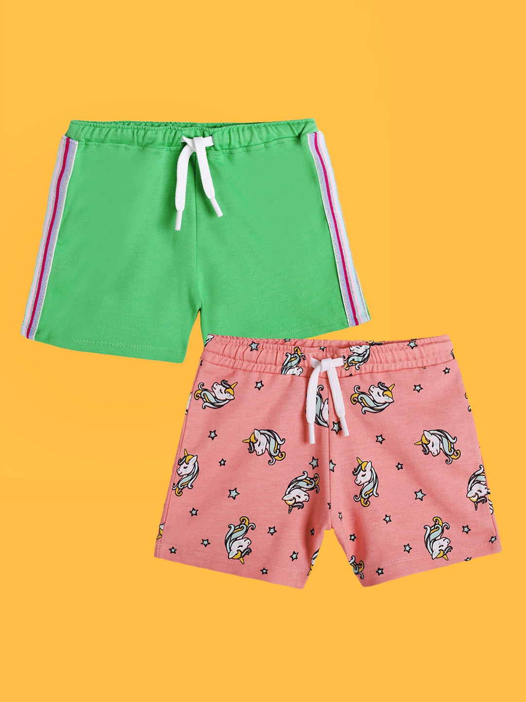 

Anthrilo Girls Pack of 2 Conversational Printed Cotton Shorts, Pink
