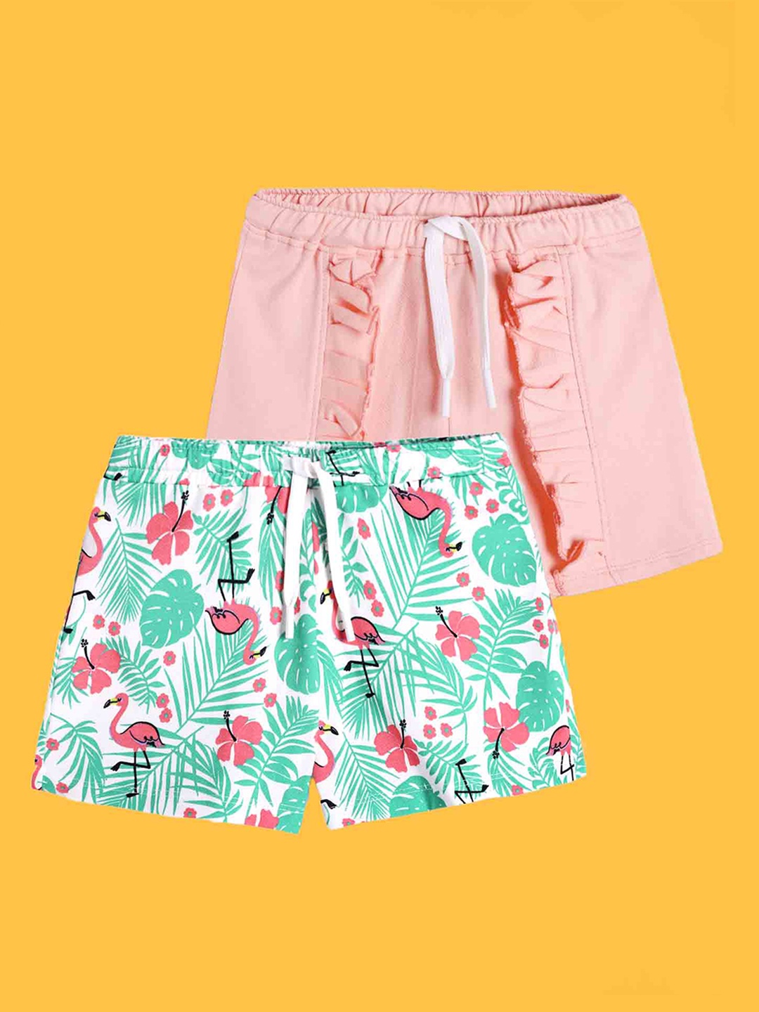 

Anthrilo Girls Pack Of 2 Printed High-Rise Cotton Shorts, White