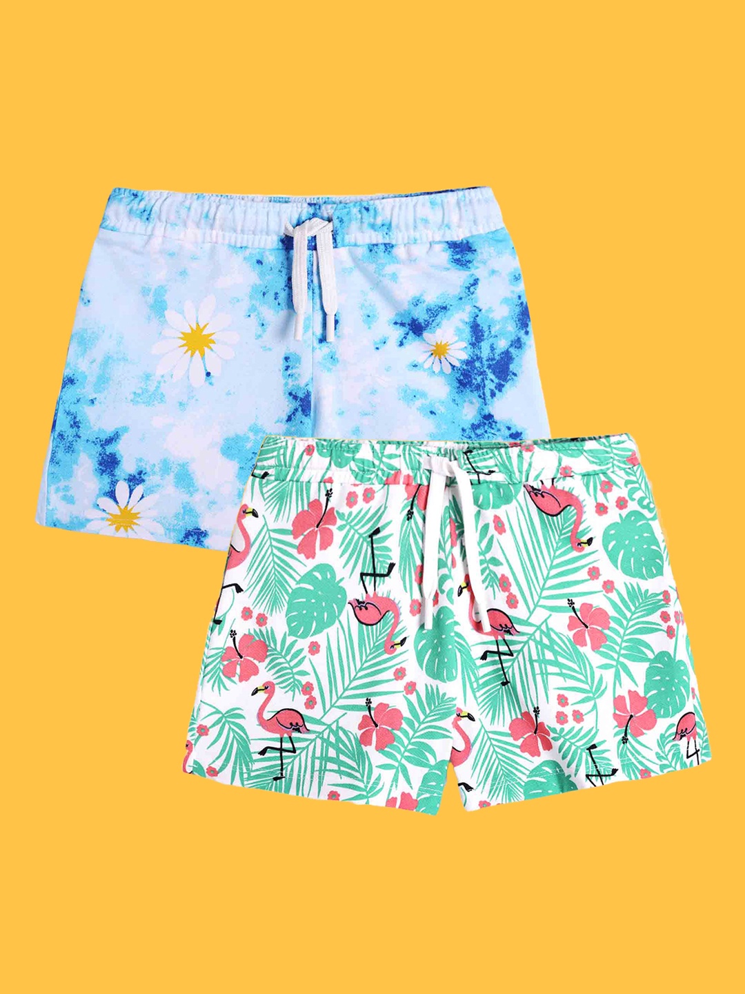 

Anthrilo Girls Pack of 2 Floral Printed Cotton Shorts, Blue