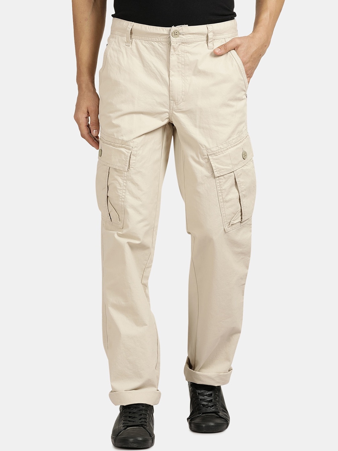 

t-base Men Mid-Rise Pure Cotton Cargos, Cream