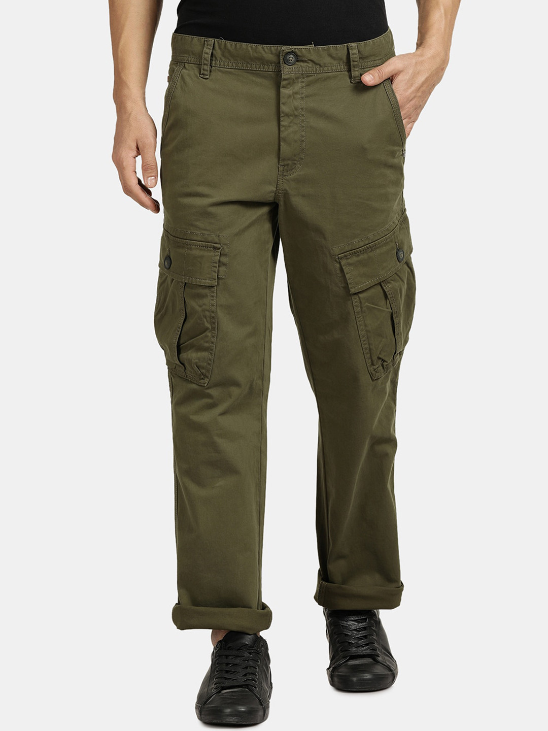 

t-base Men Mid-Rise Regular Fit Cargos, Olive