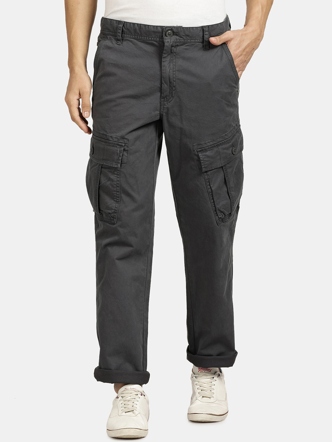 

t-base Men Mid-Rise Regular Fit Cargos, Grey