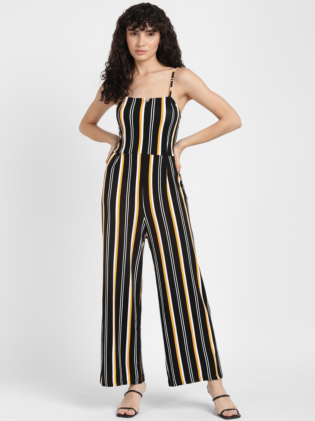 

ALCOTT Striped Shoulder Straps Basic Jumpsuit, Black