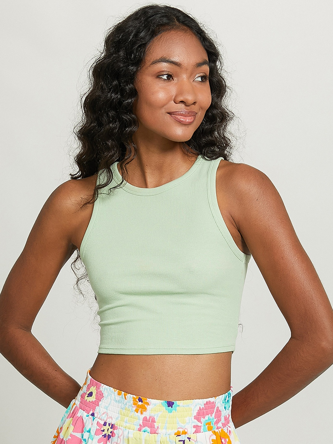 

ALCOTT Ribbed Crop Top, Green