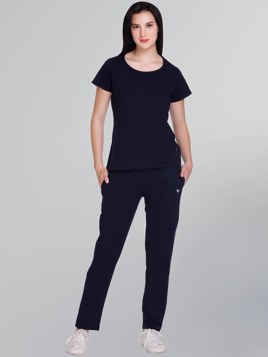 

GODFREY Round Neck Pure Cotton Tracksuit, Navy blue