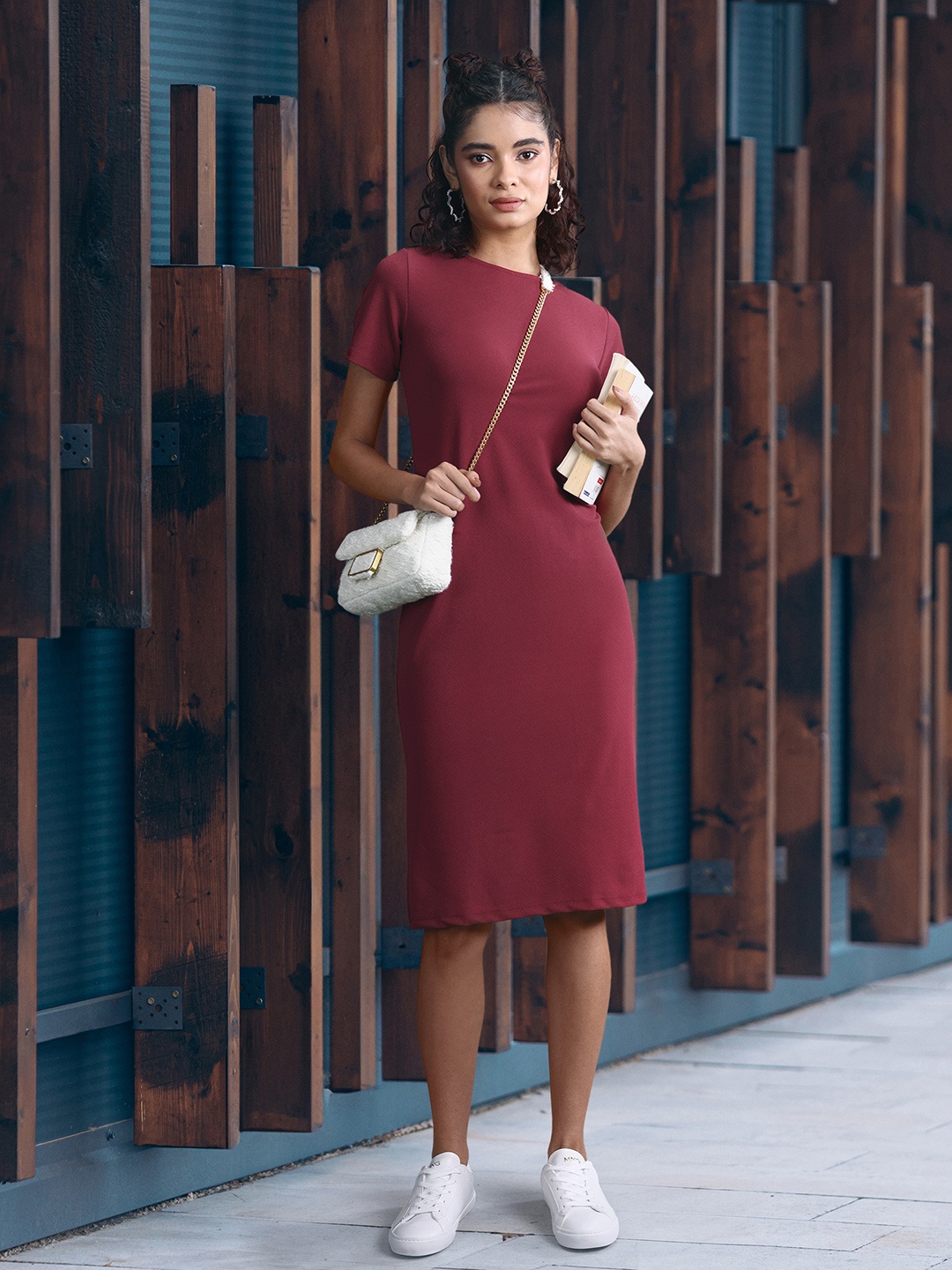 

DressBerry Round Neck A-Line Dress, Maroon