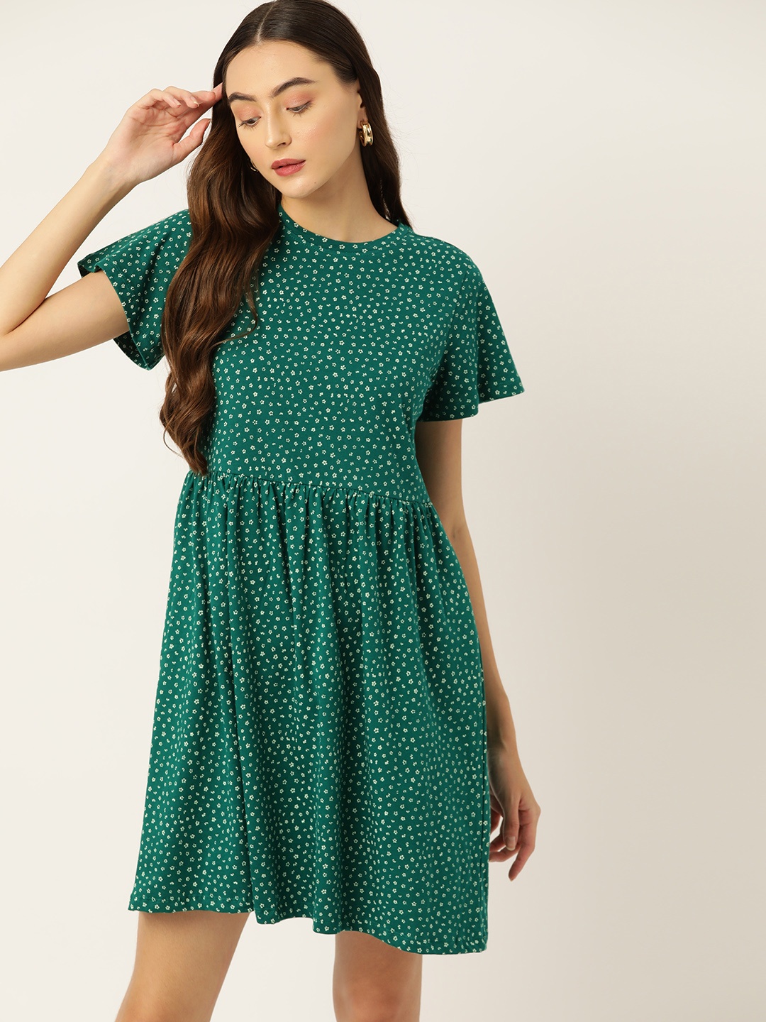 

DressBerry Floral Print A-Line Cotton Dress, Green