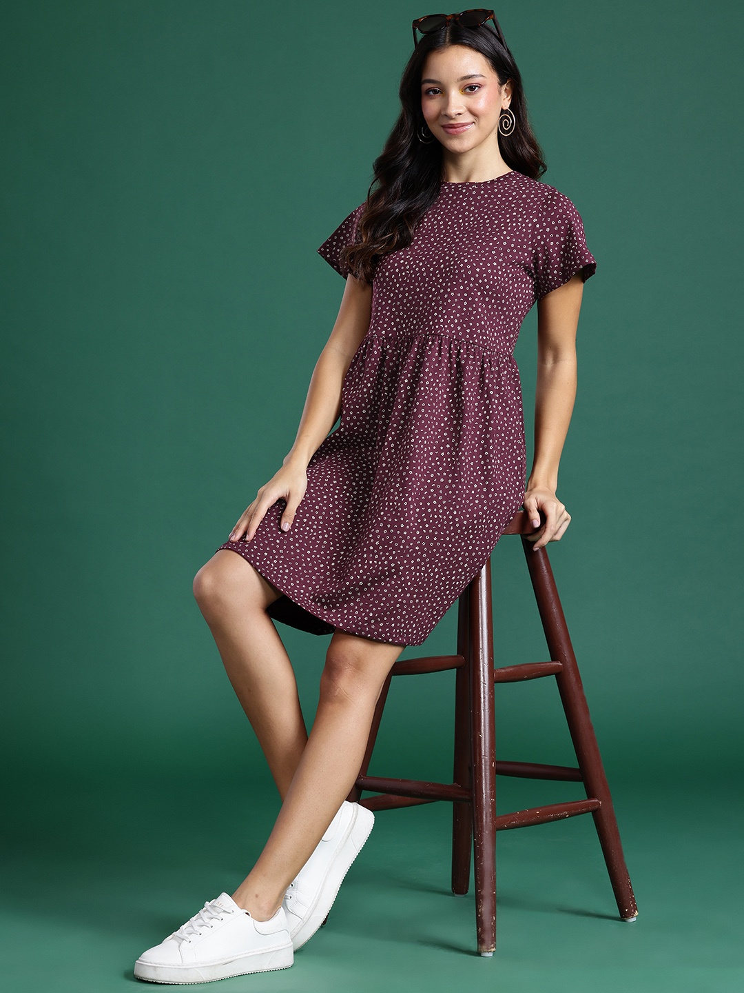 

DressBerry Floral Print A-Line Cotton Dress, Burgundy
