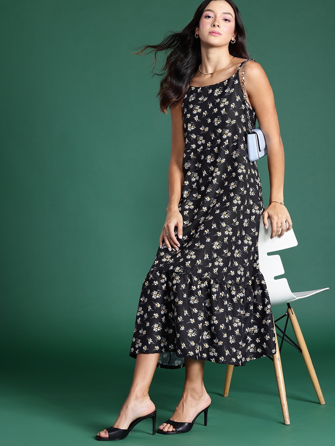 

DressBerry Floral Print A-Line Midi Dress, Black