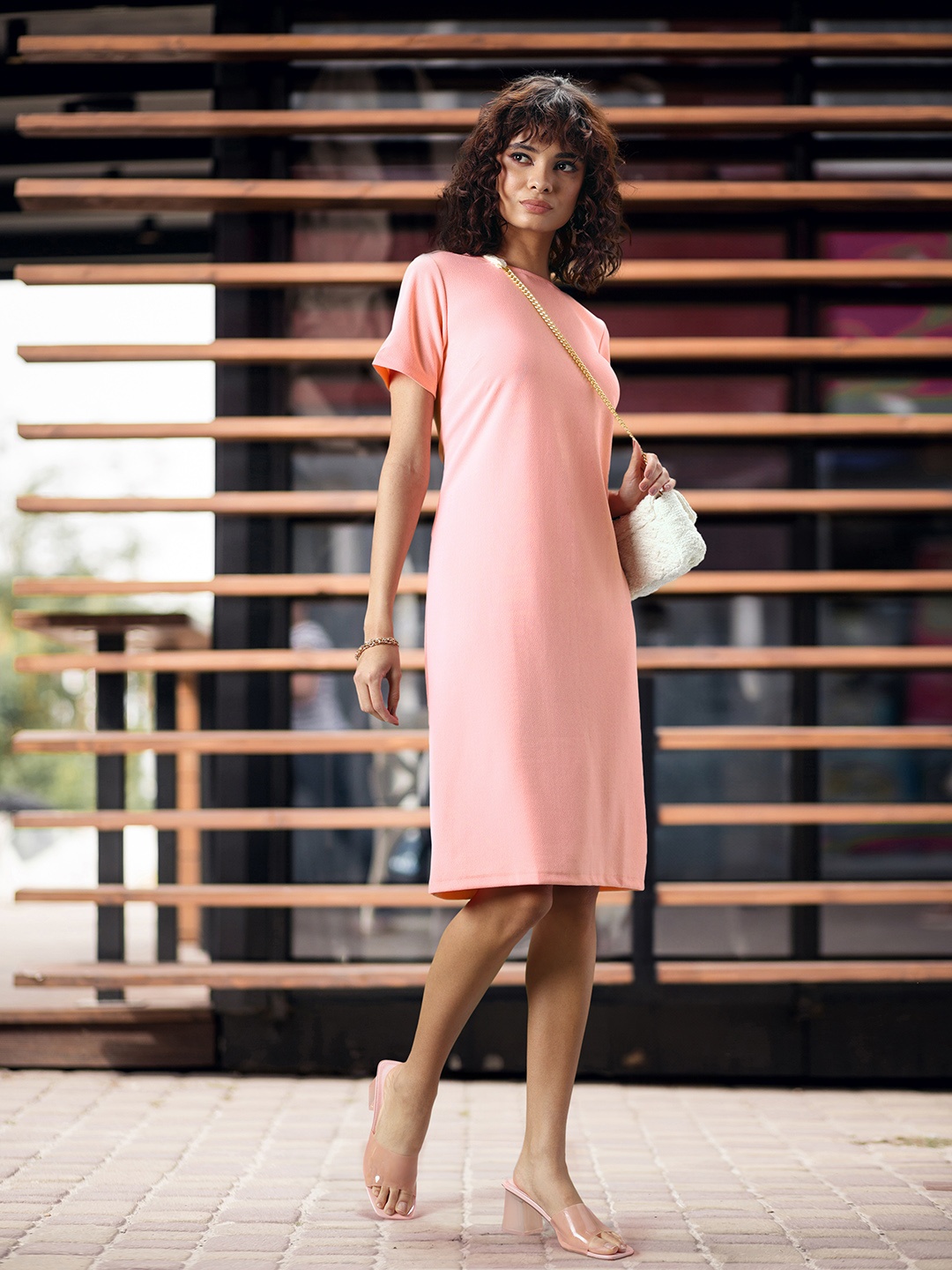 

DressBerry Round Neck A-Line Dress, Pink