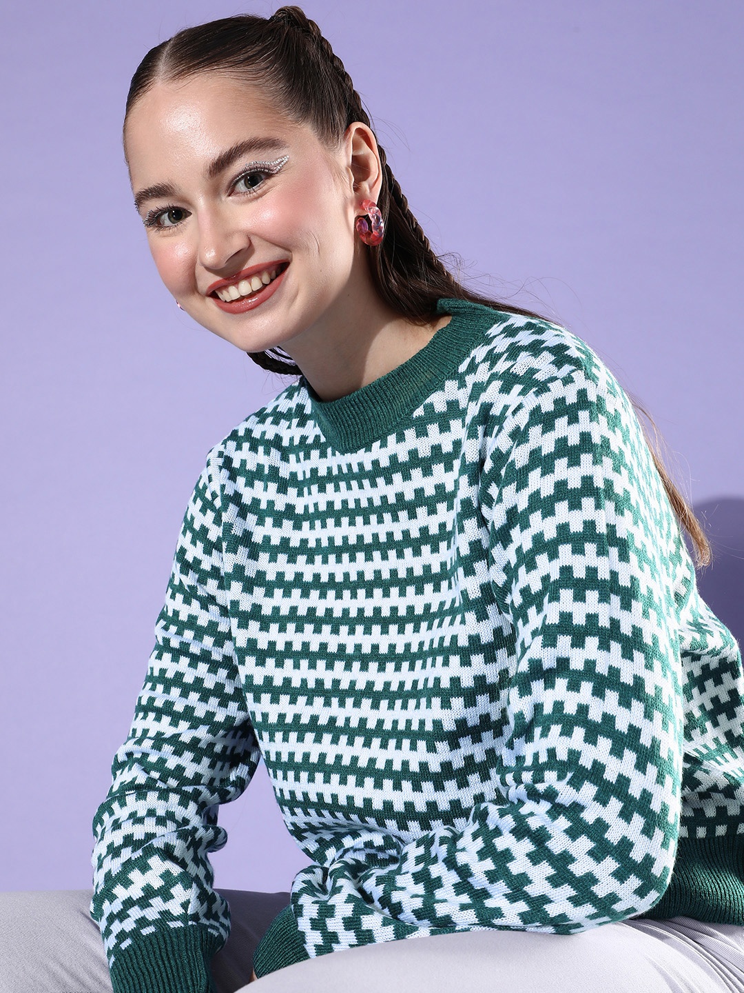 

Mast & Harbour Geometric Pattern Hello Monsoon Bizz Hybrids Pullover Sweater, Teal