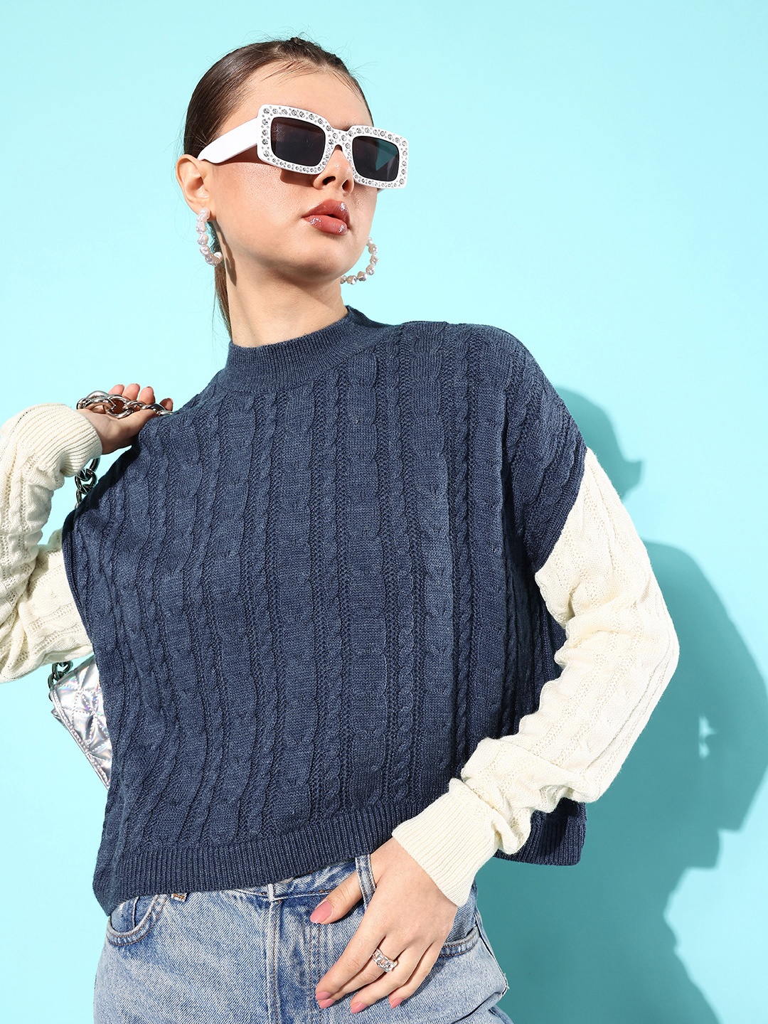 

Mast & Harbour Cable Knit Pullover, Navy blue