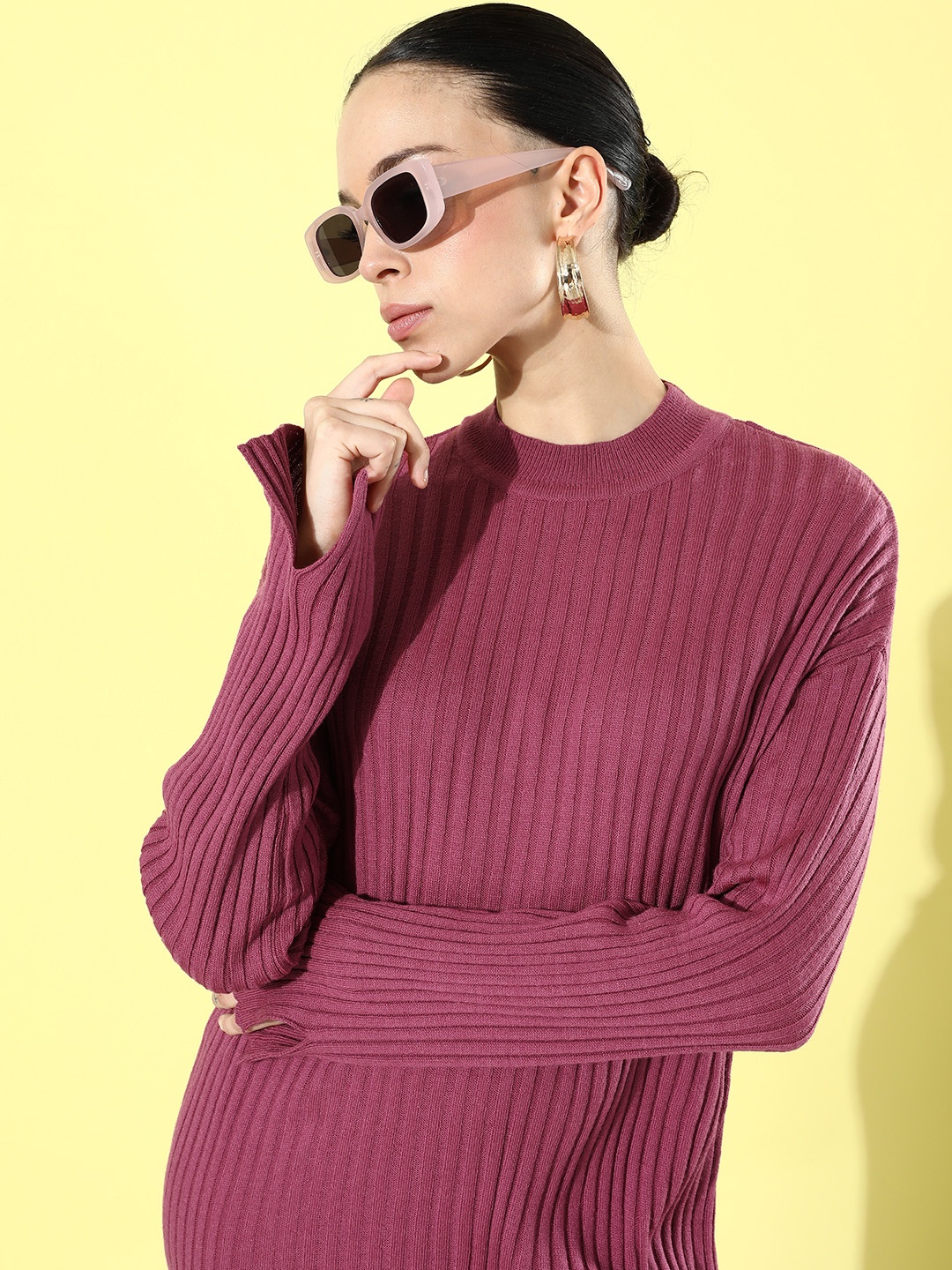 

Mast & Harbour October Fascination Infatuation Cozy Cardigans Knitted Midi Jumper Dress, Mauve