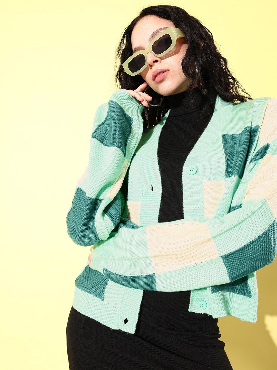 

Mast & Harbour Checked Cardigan, Green