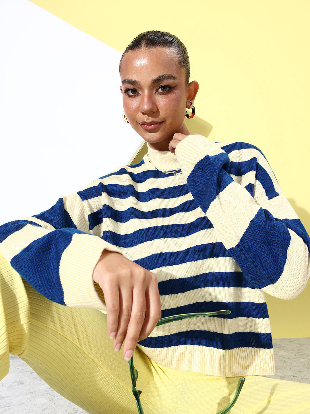 

Mast & Harbour Winter Discotheque Very Varsity Striped Pullover, Off white