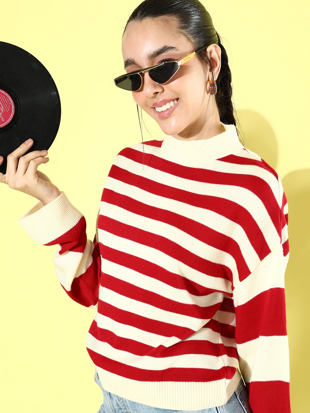 

Mast & Harbour Striped Pullover Sweater, Red