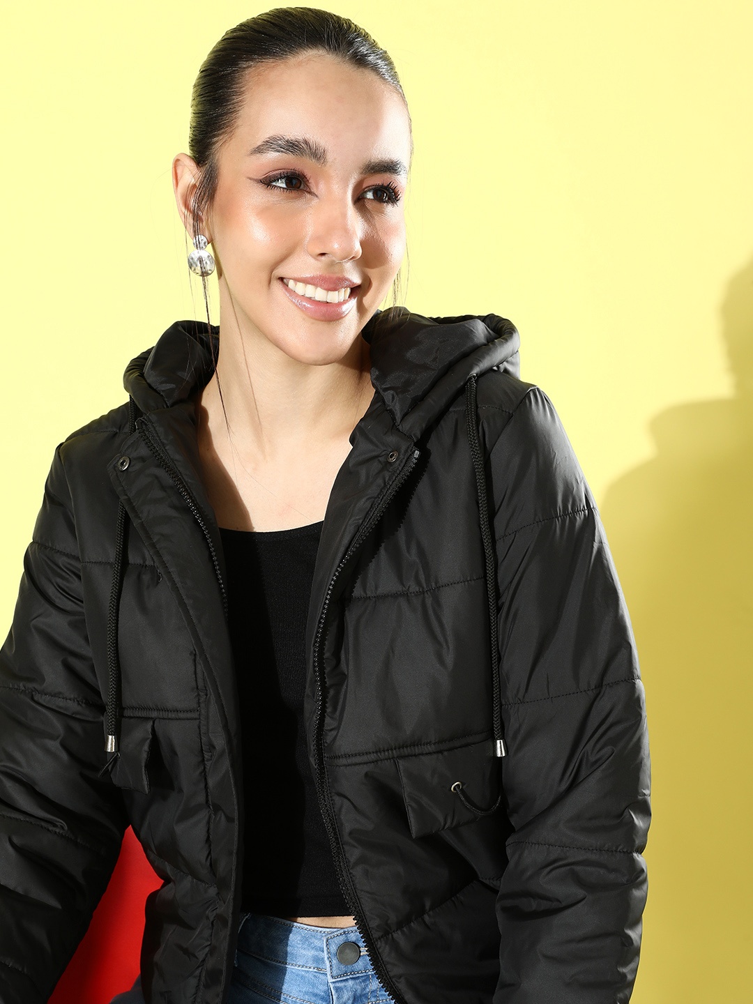 

Mast & Harbour Solid Hooded Puffer Jacket, Black