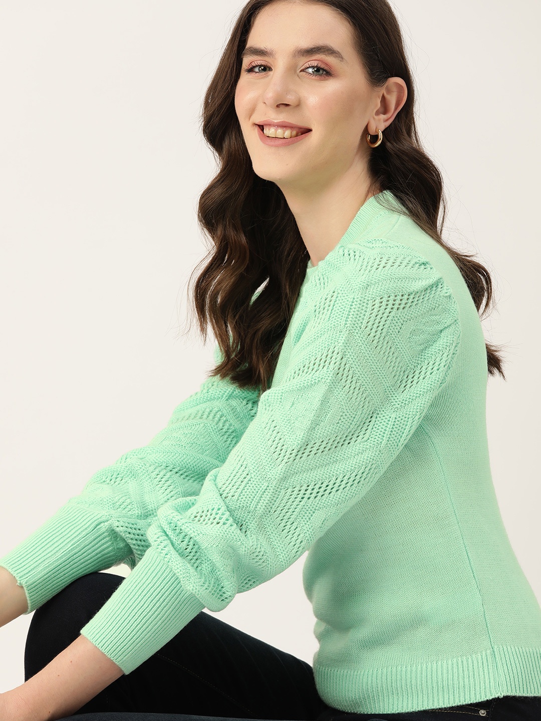 

Mast & Harbour Acrylic Open Knit Pullover, Sea green