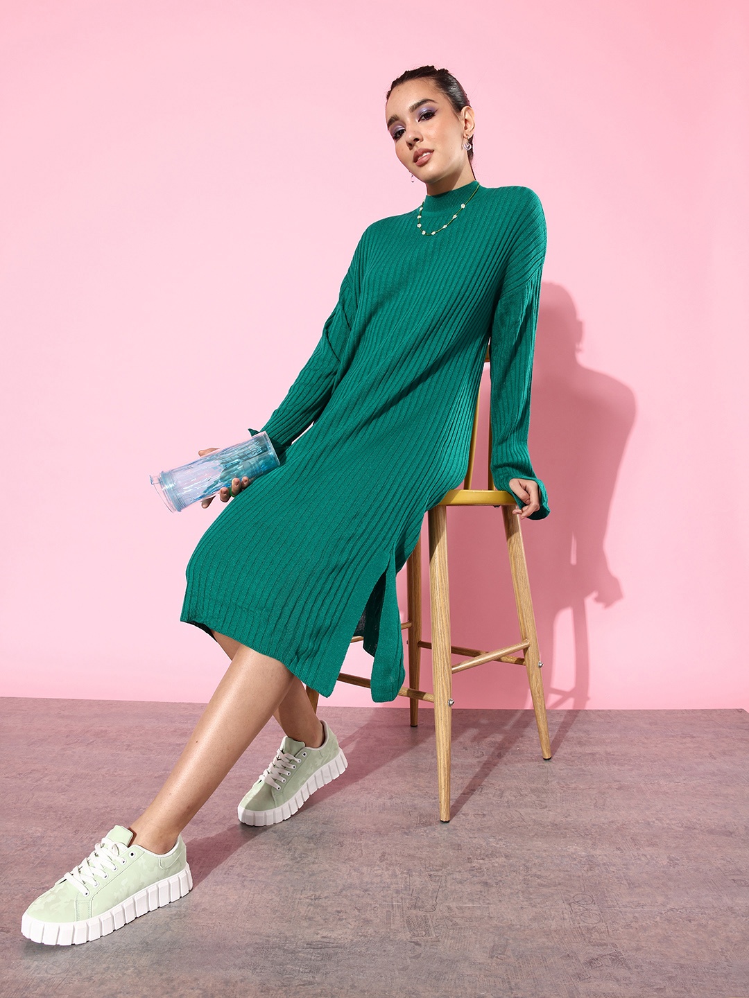 

Mast & Harbour Self-Design Midi Length Jumper Dress, Green