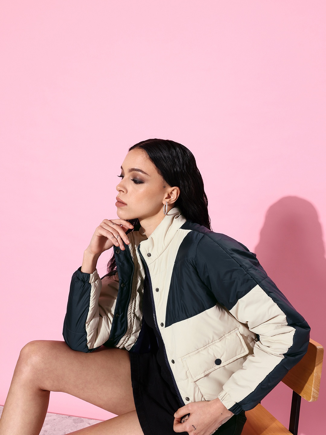 

Mast & Harbour Women Colourblocked Padded Jacket, Cream