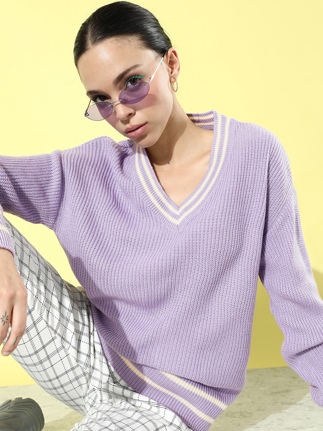 

Mast & Harbour August Optimistic Autumn Funky Pinafores Pullover Sweater, Lavender