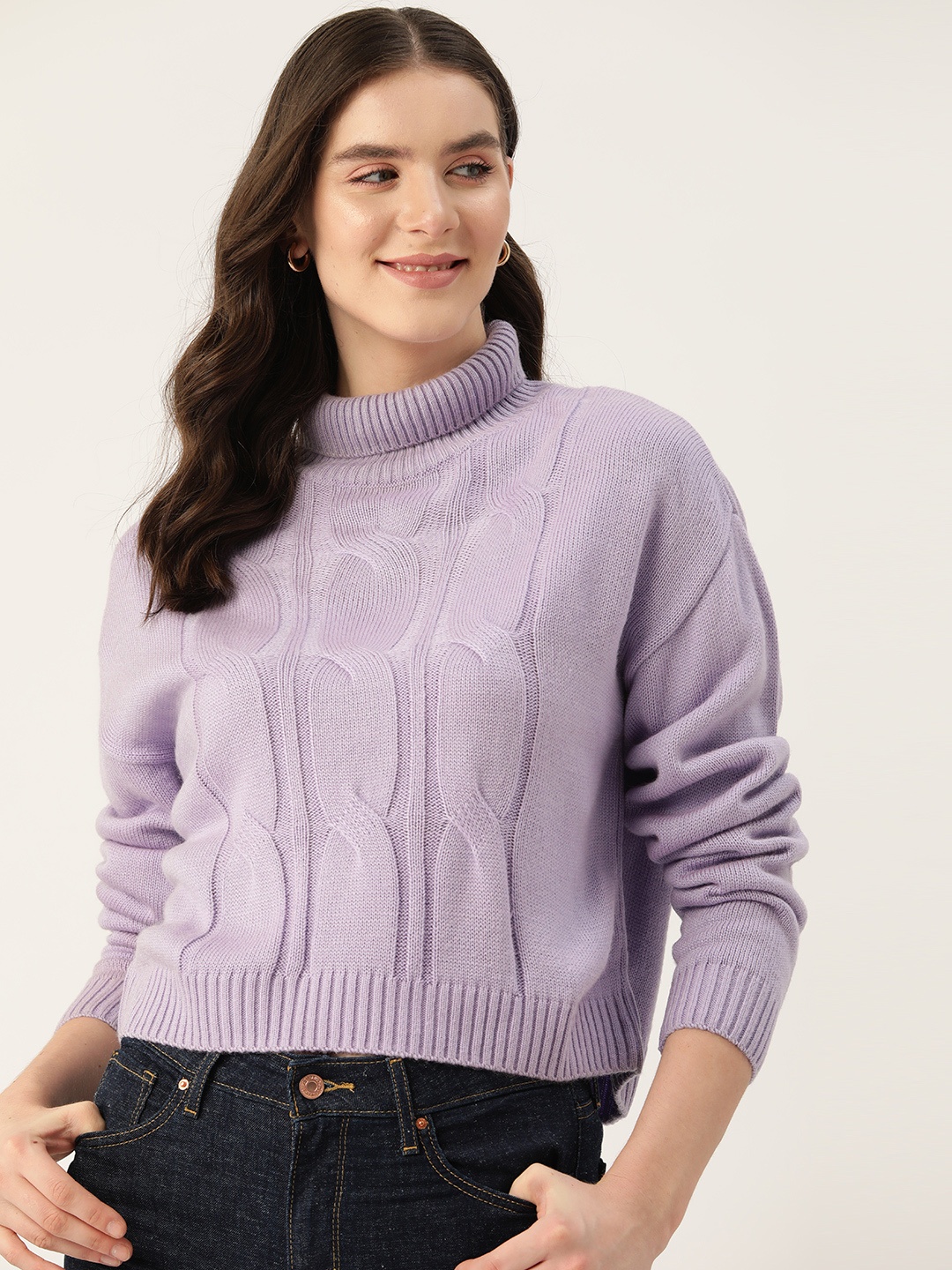 

Mast & Harbour Acrylic Cable Knit Pullover, Lavender