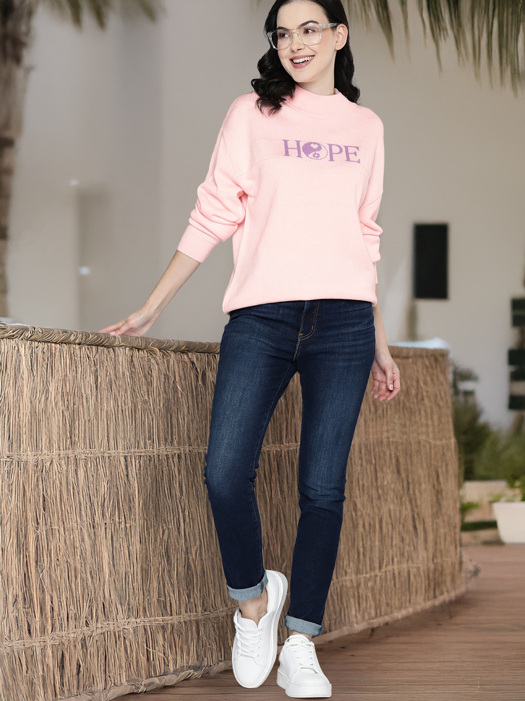 

Mast & Harbour Typography Printed Pullover, Pink