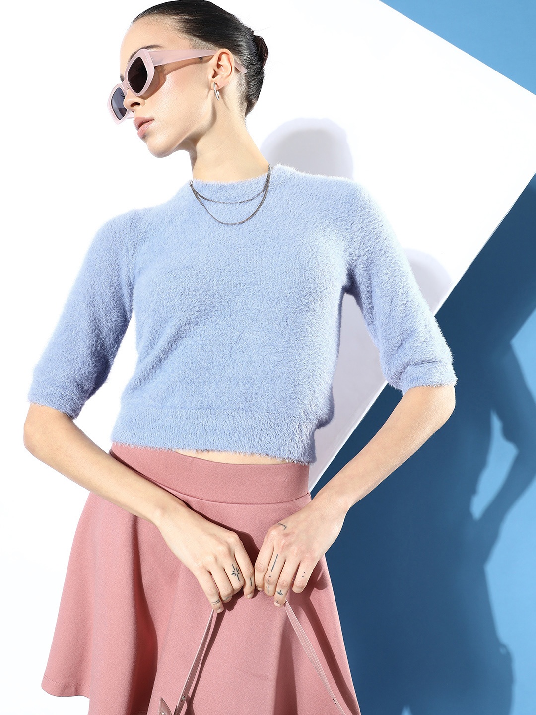 

Mast & Harbour Self-Design Crop Pullover, Blue