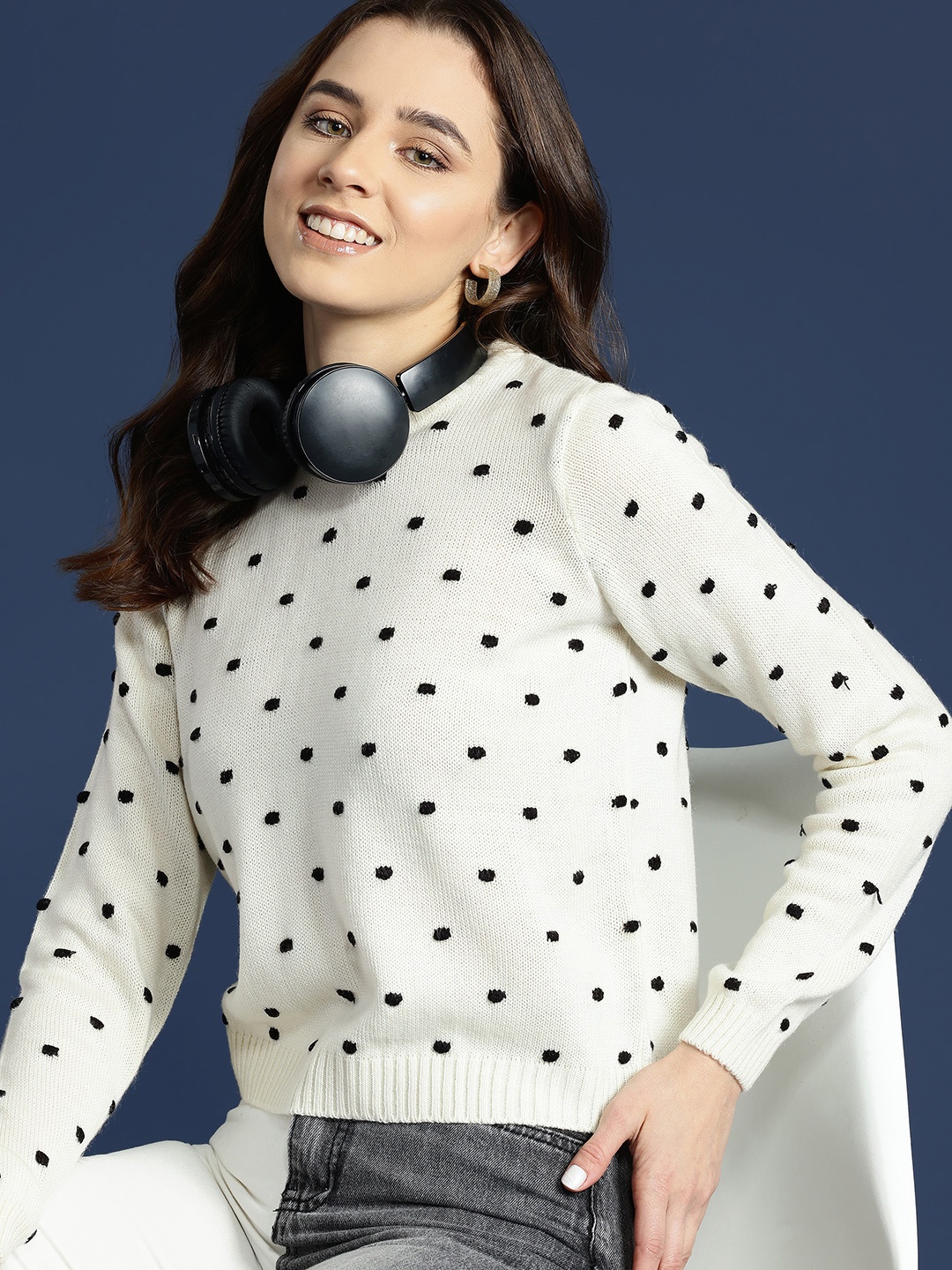

Mast & Harbour Self Design Acrylic Pullover, Off white