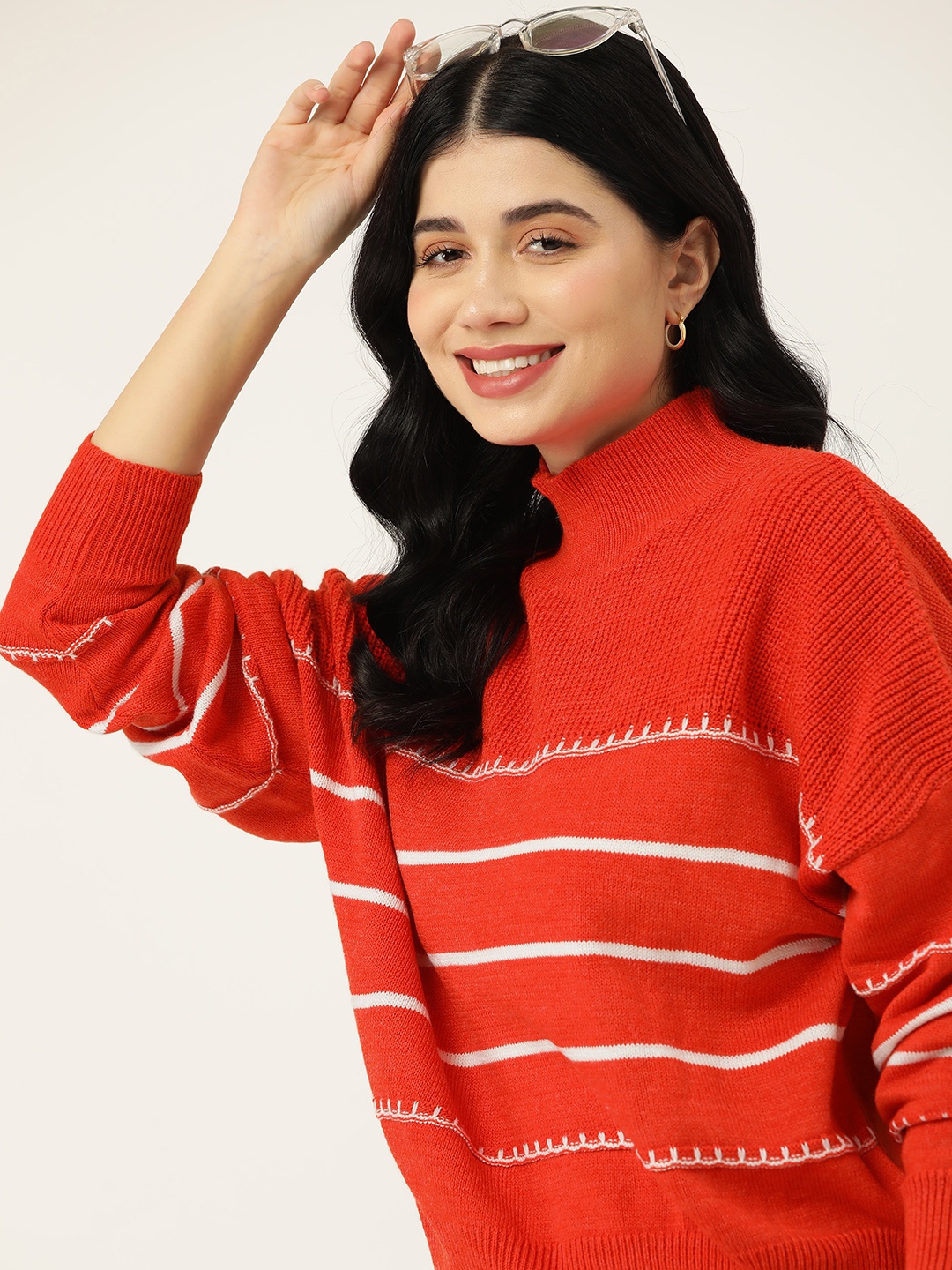 

Mast & Harbour Women Red & White Striped Pullover