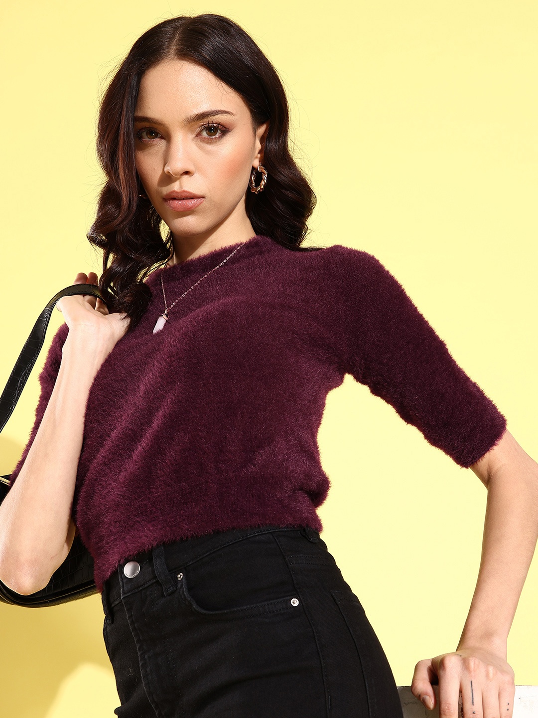 

Mast & Harbour Fuzzy Pullover Sweater, Burgundy
