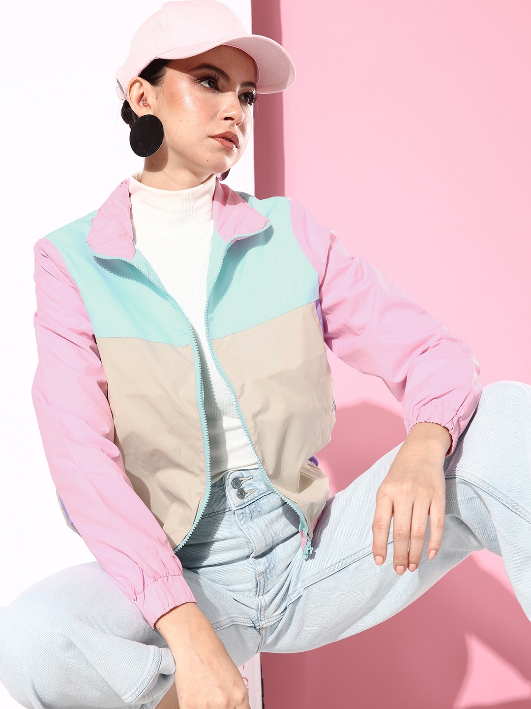 

Mast & Harbour Colourblocked Bomber Jacket, Beige