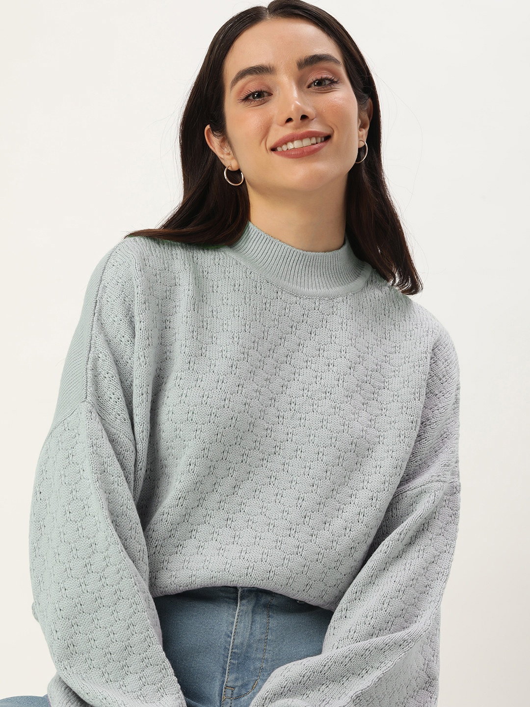 

Mast & Harbour High Neck Cable Knit Pullover, Grey