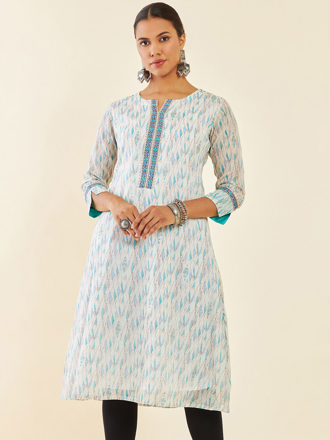

Soch Abstract Printed Anarkali Cotton Kurta, Off white