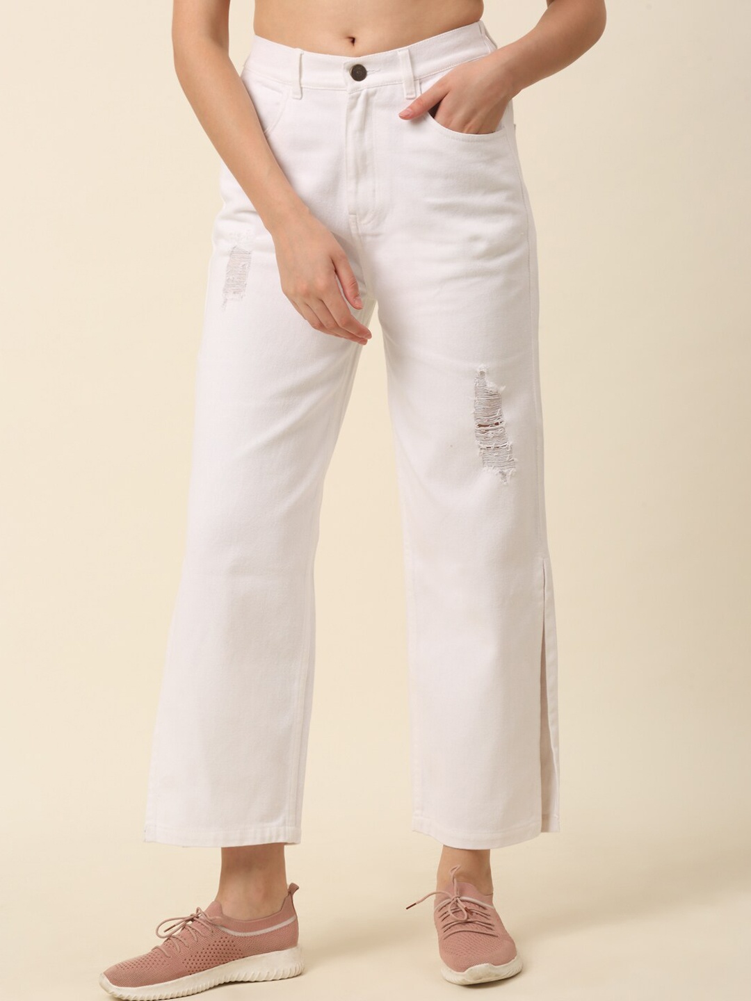 

plusS Women White Ripped Stretchable Jeans