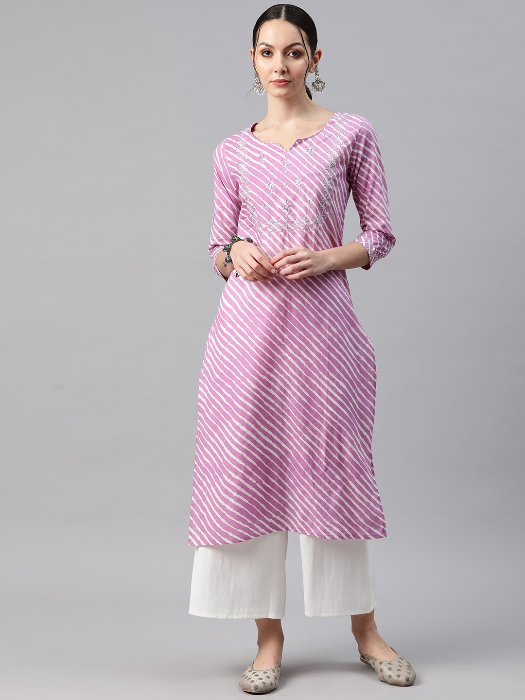 

Readiprint Fashions Women Leheriya Printed Thread Work Kurta, Lavender