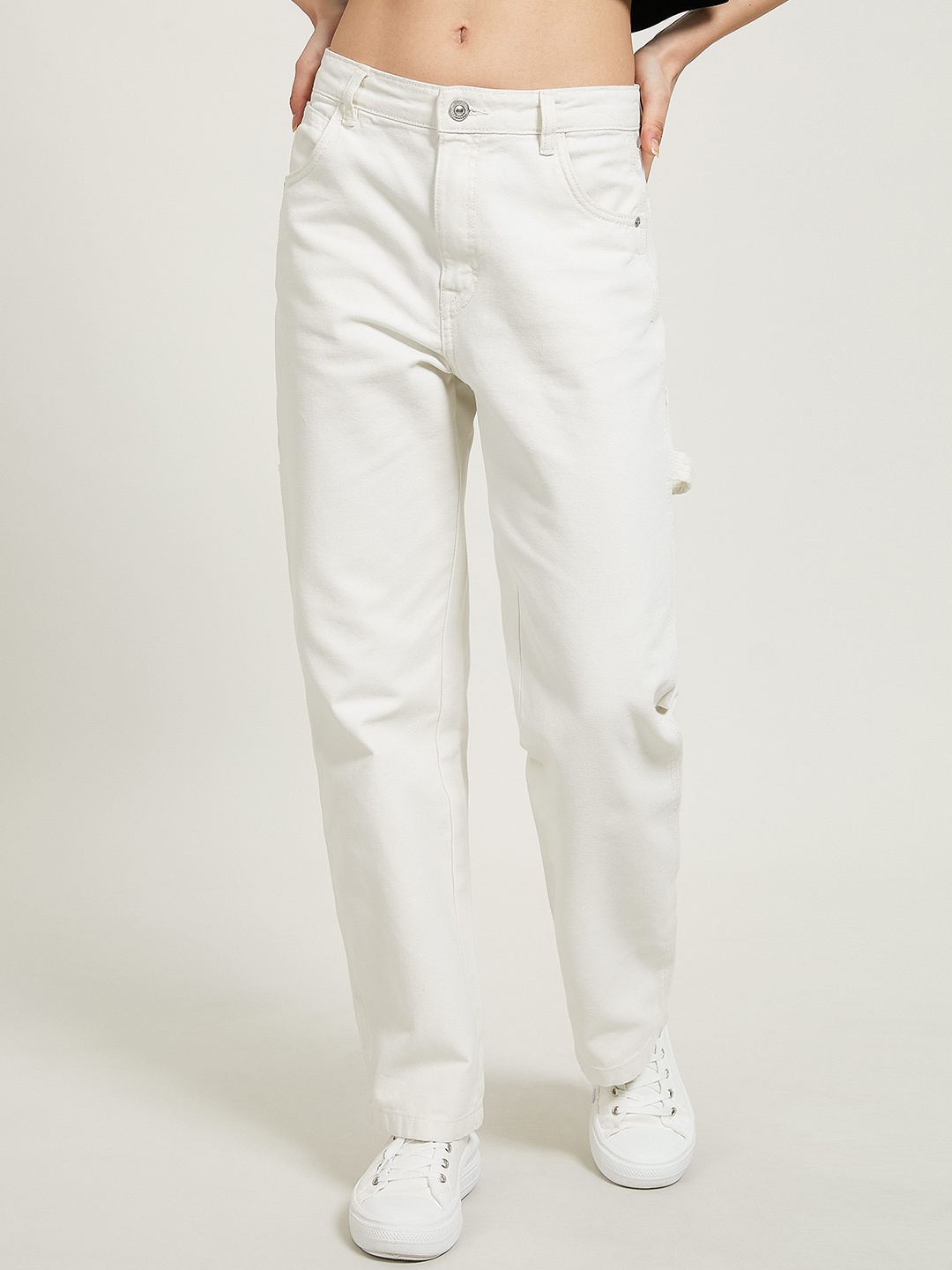 

ALCOTT Women Pure Cotton Cargo Jeans, Off white