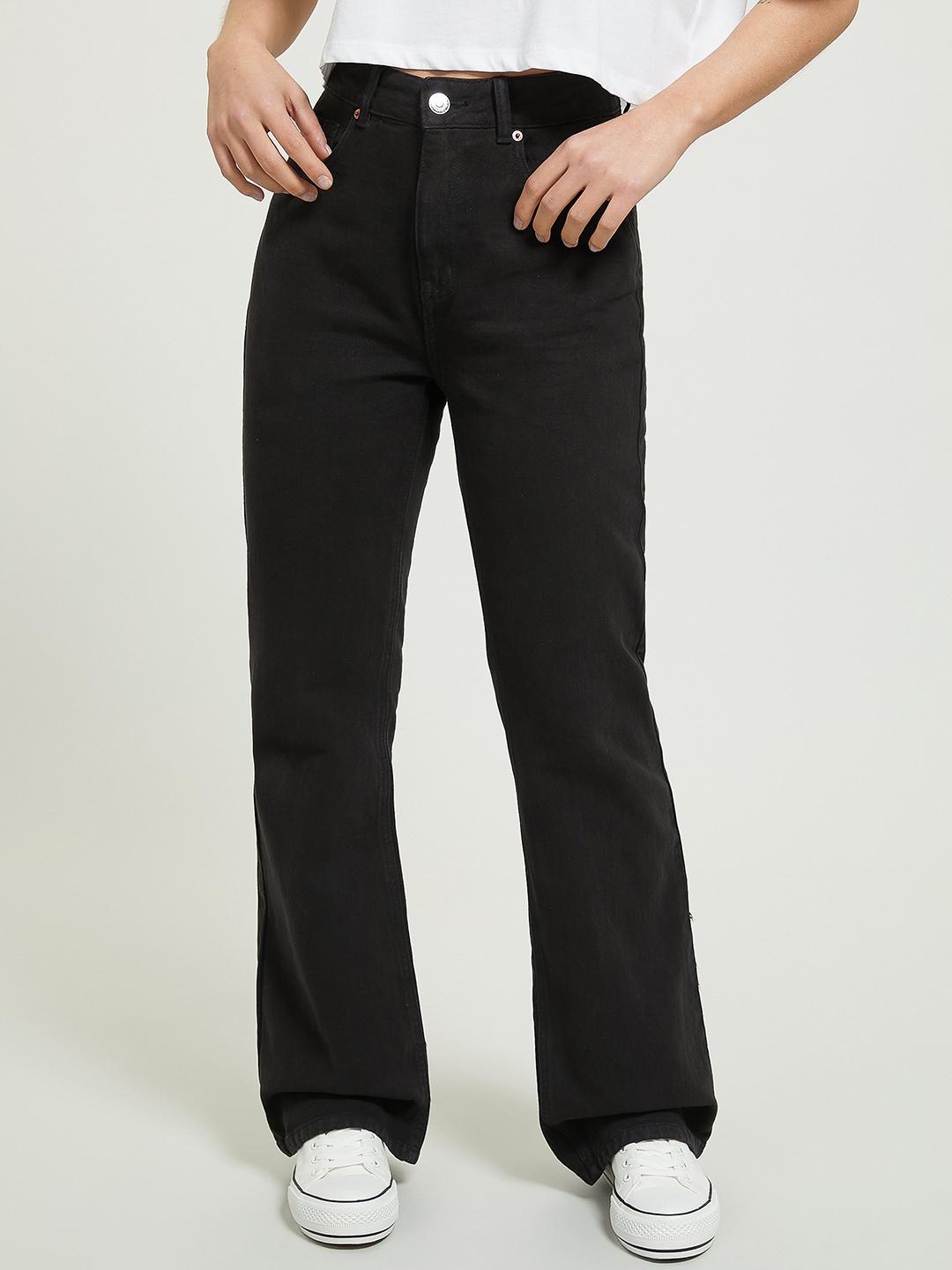 ALCOTT Cotton Bootcut High-Rise Jeans, Black