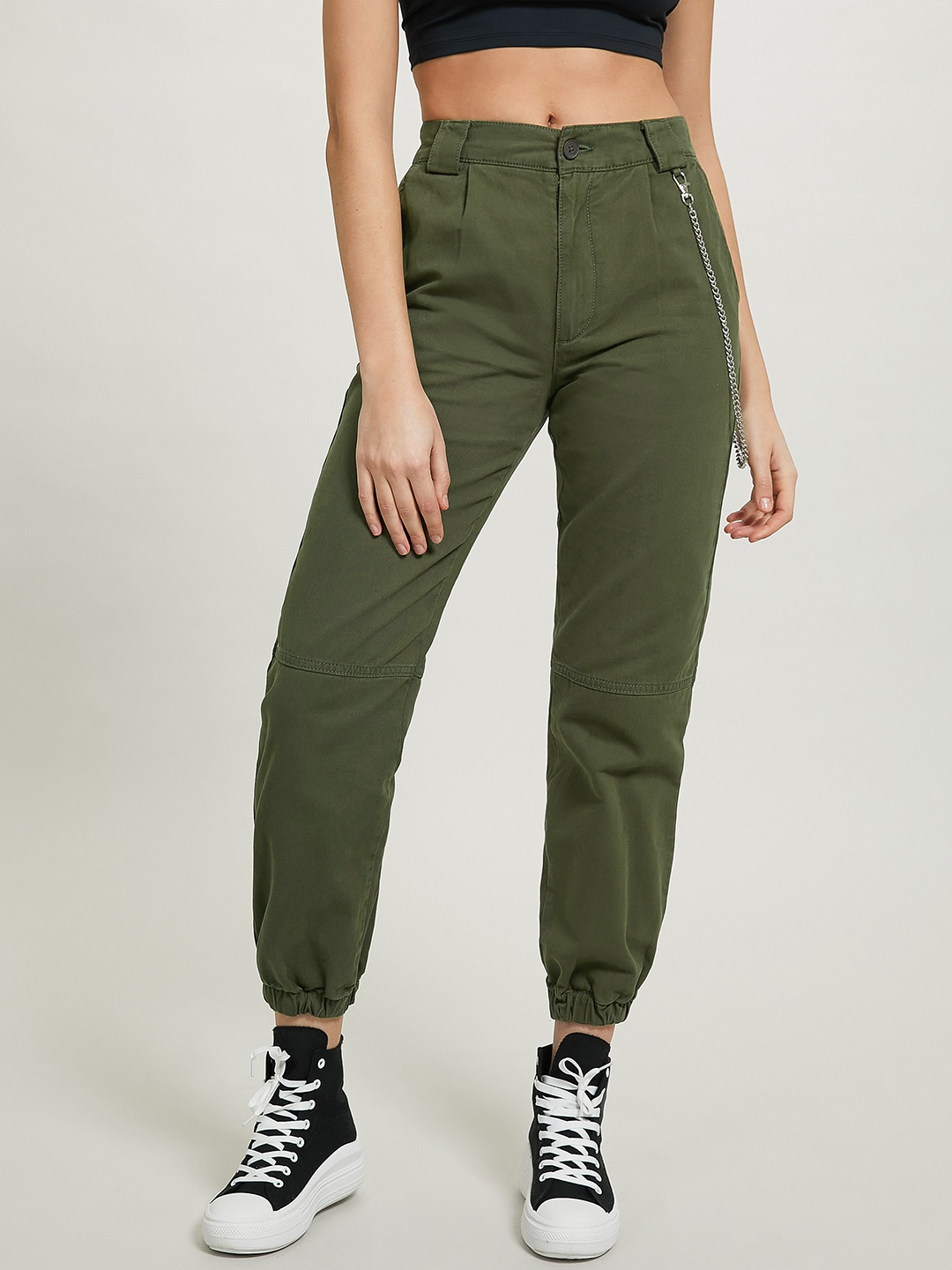 

ALCOTT Women Cotton High-Rise Joggers, Olive