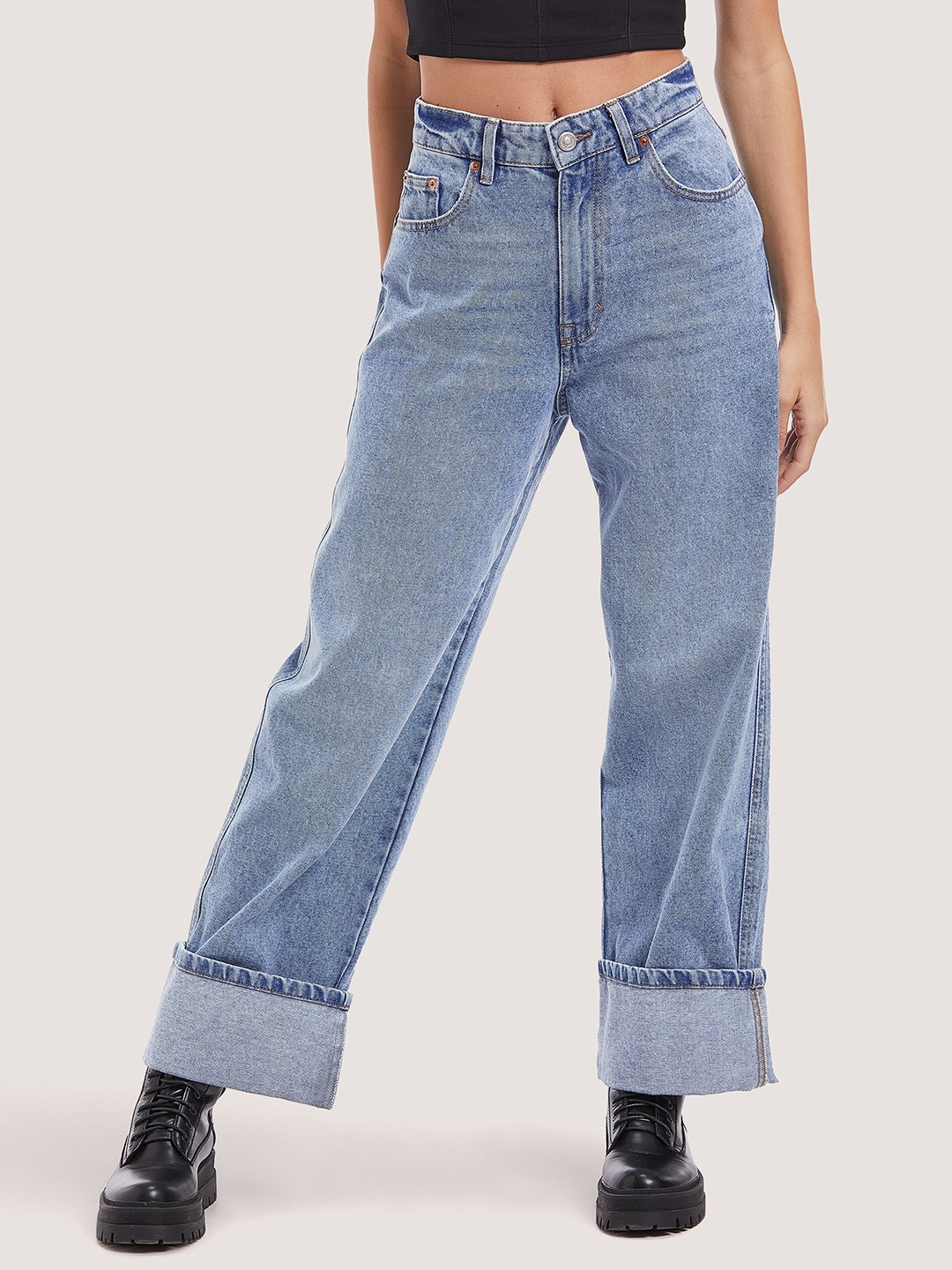 

ALCOTT Cotton Wide Leg High-Rise Jeans, Blue
