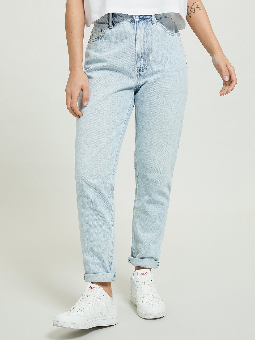 ALCOTT Cotton Mom Fit High-Rise Jeans, Blue