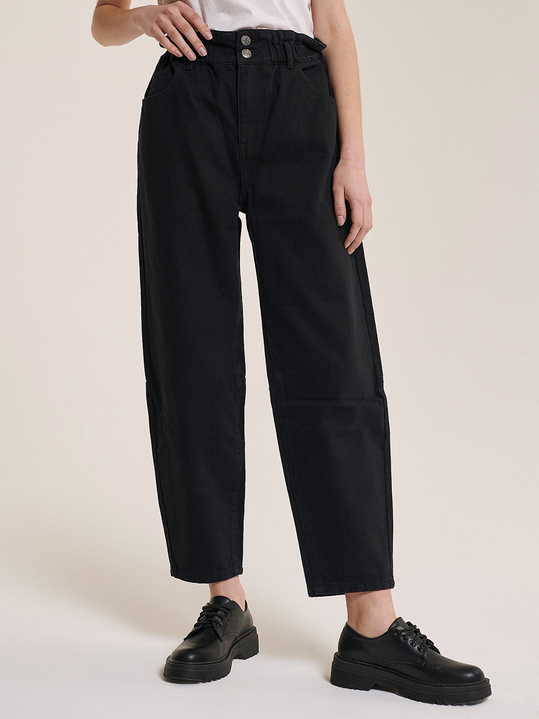 

ALCOTT Pure Cotton Relaxed Fit High-Rise Jeans, Black