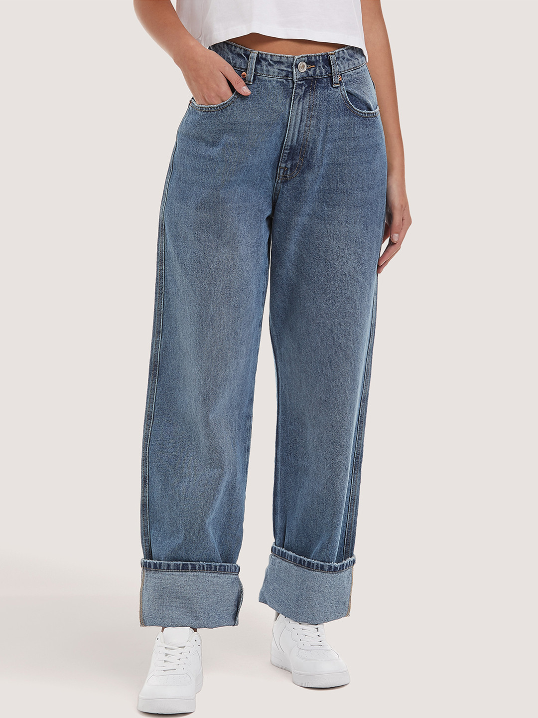 

ALCOTT Women Wide Leg High-Rise Light Fade Stretchable Jeans, Blue