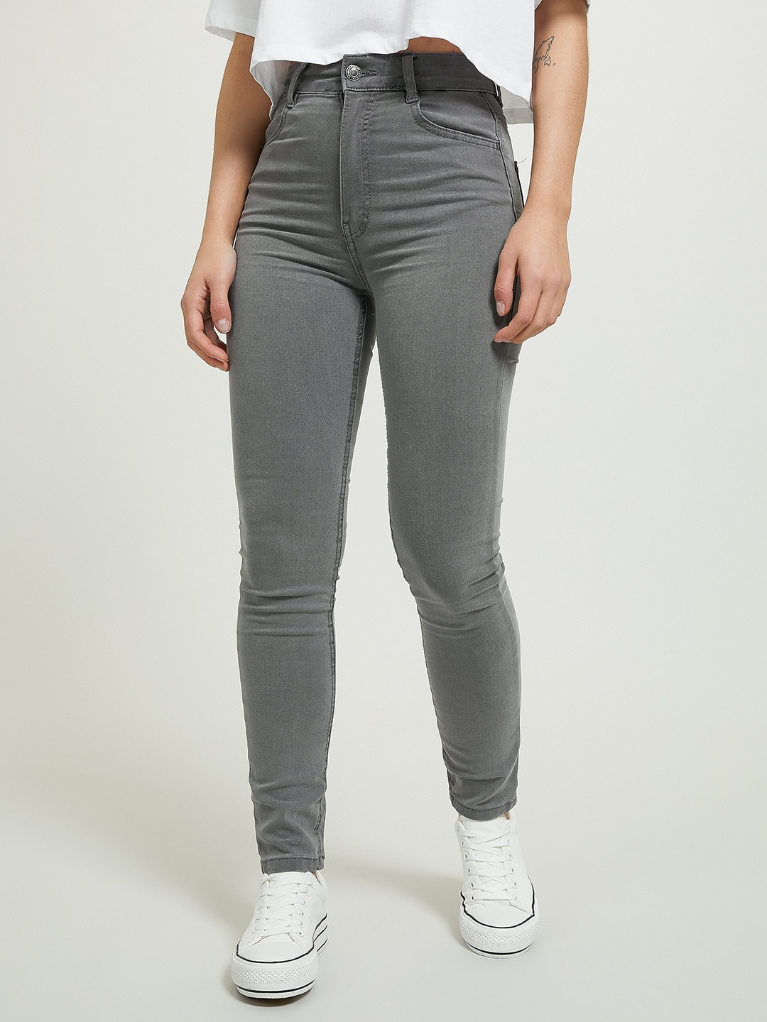 ALCOTT Women Skinny Fit High-Rise Stretchable Jeans, Grey