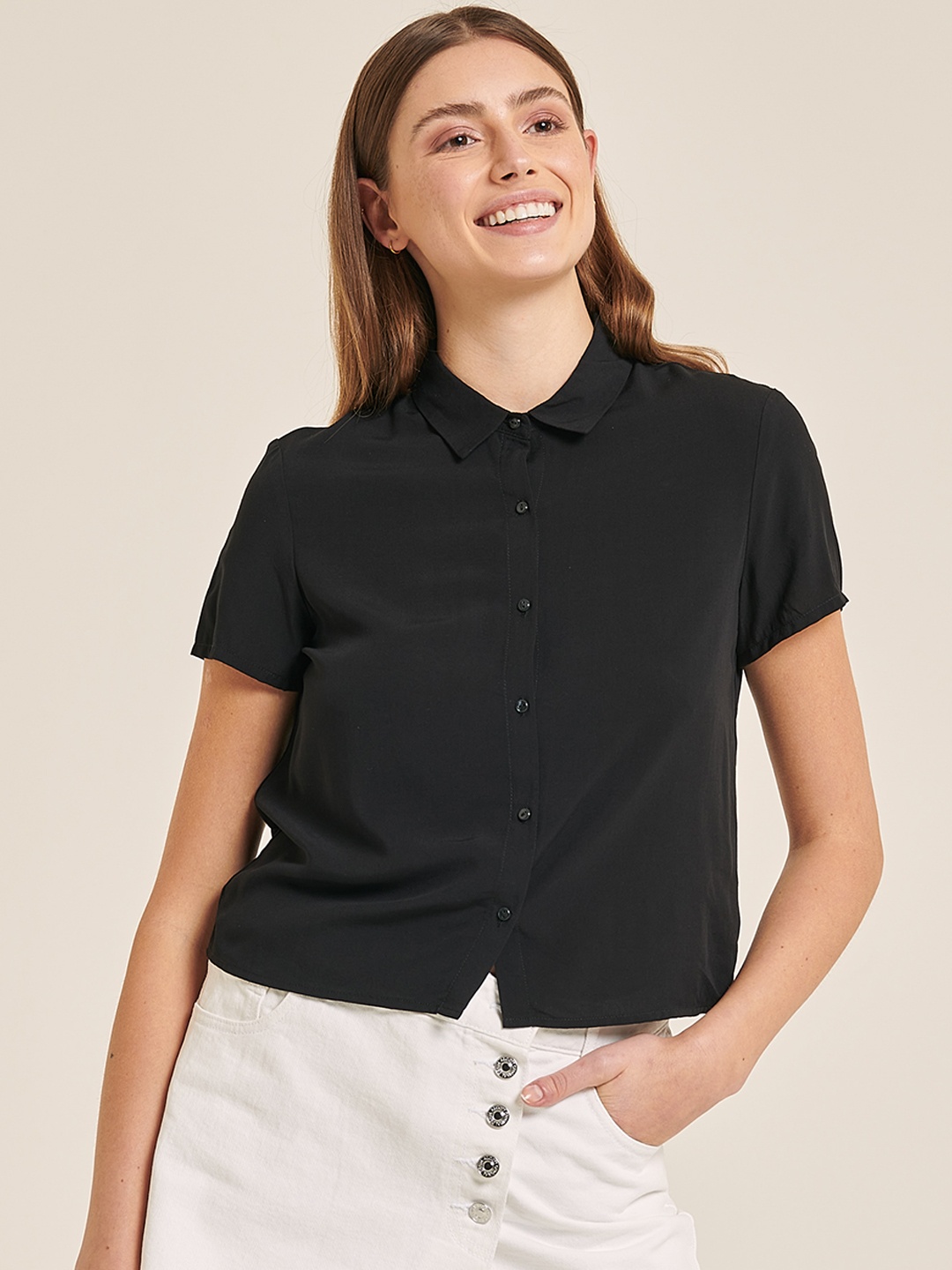 

ALCOTT Spread Collar Regular Fit Casual Shirt, Black