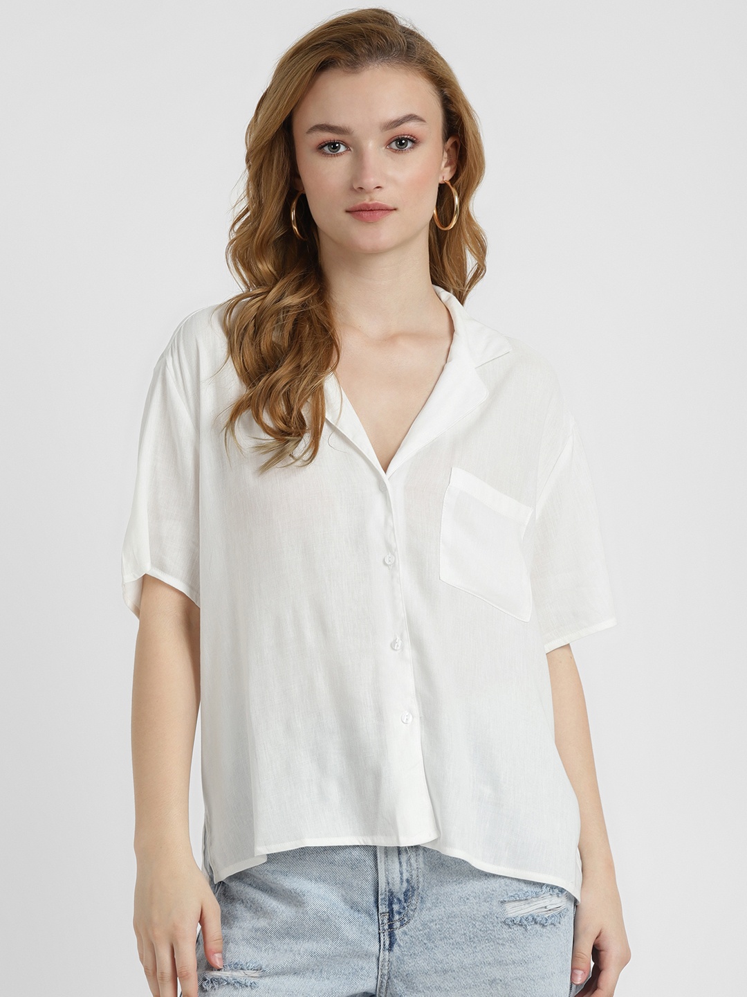 

ALCOTT Cuban Collar Boxy Fit Shirt, White