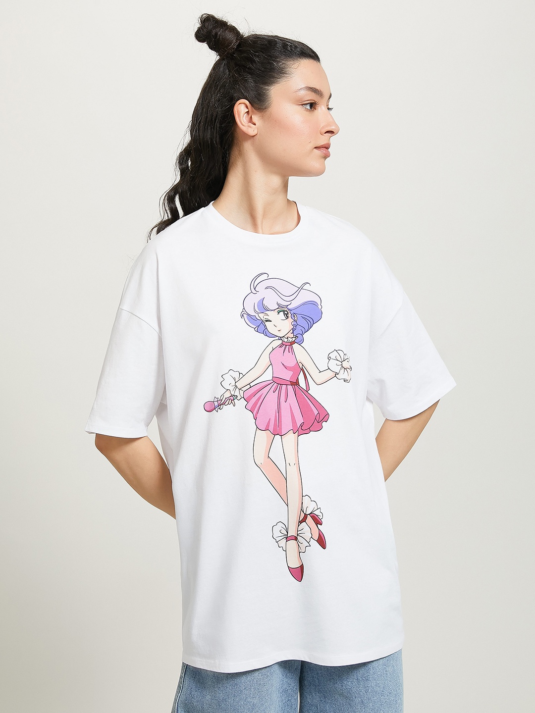 ALCOTT Creamy Mami Printed Pure Cotton Oversized T-shirt, White