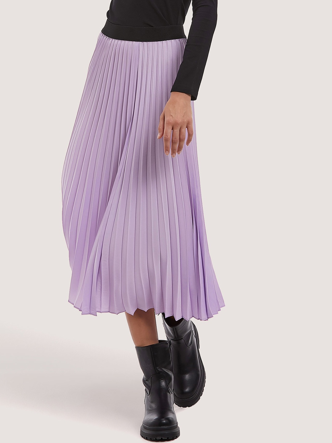

ALCOTT Women Accordion Pleated Midi A-Line Skirt, Lavender